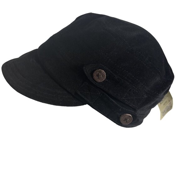 Lucky Brand Black Velvet Newsboy Cap With Button Detail - Picture 4 of 7